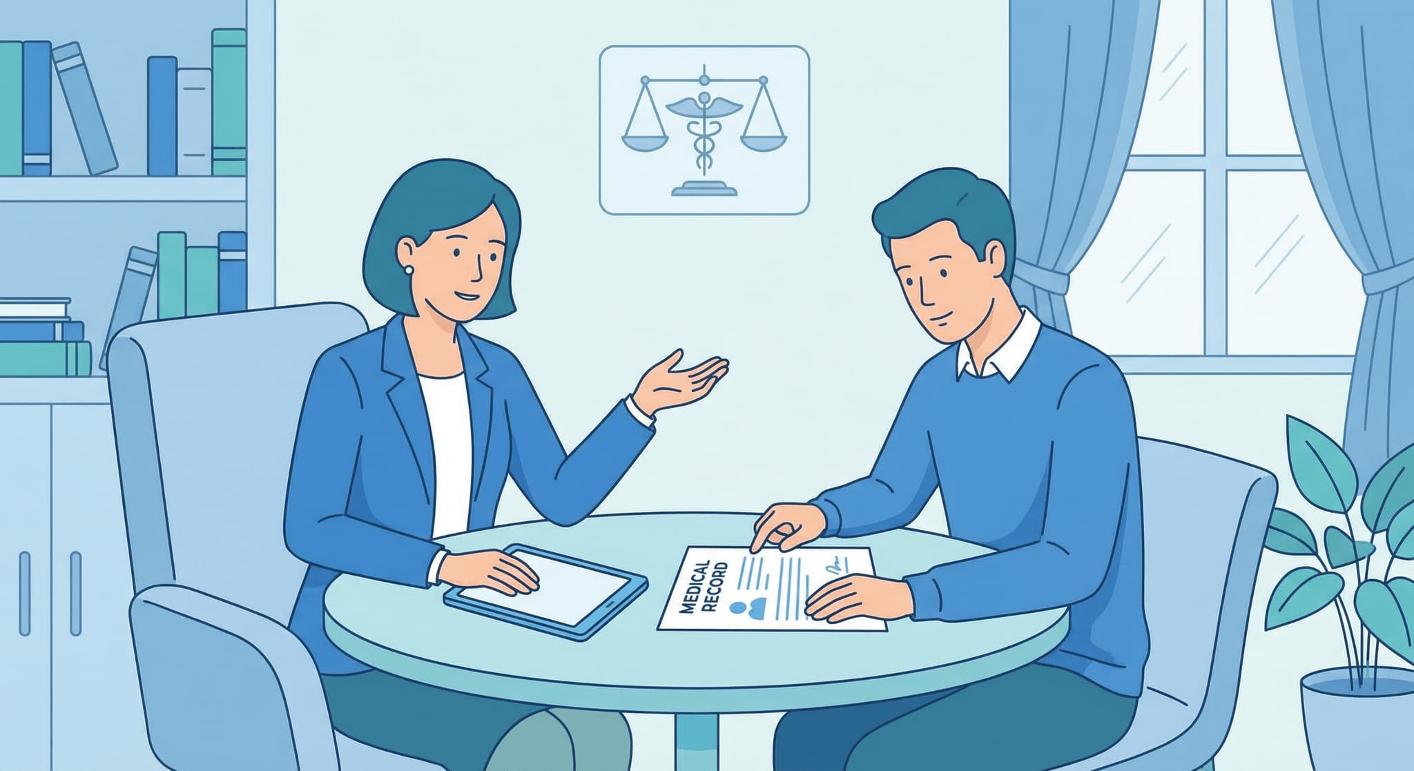 Bedsore lawyer consulting with a client about their medical negligence case