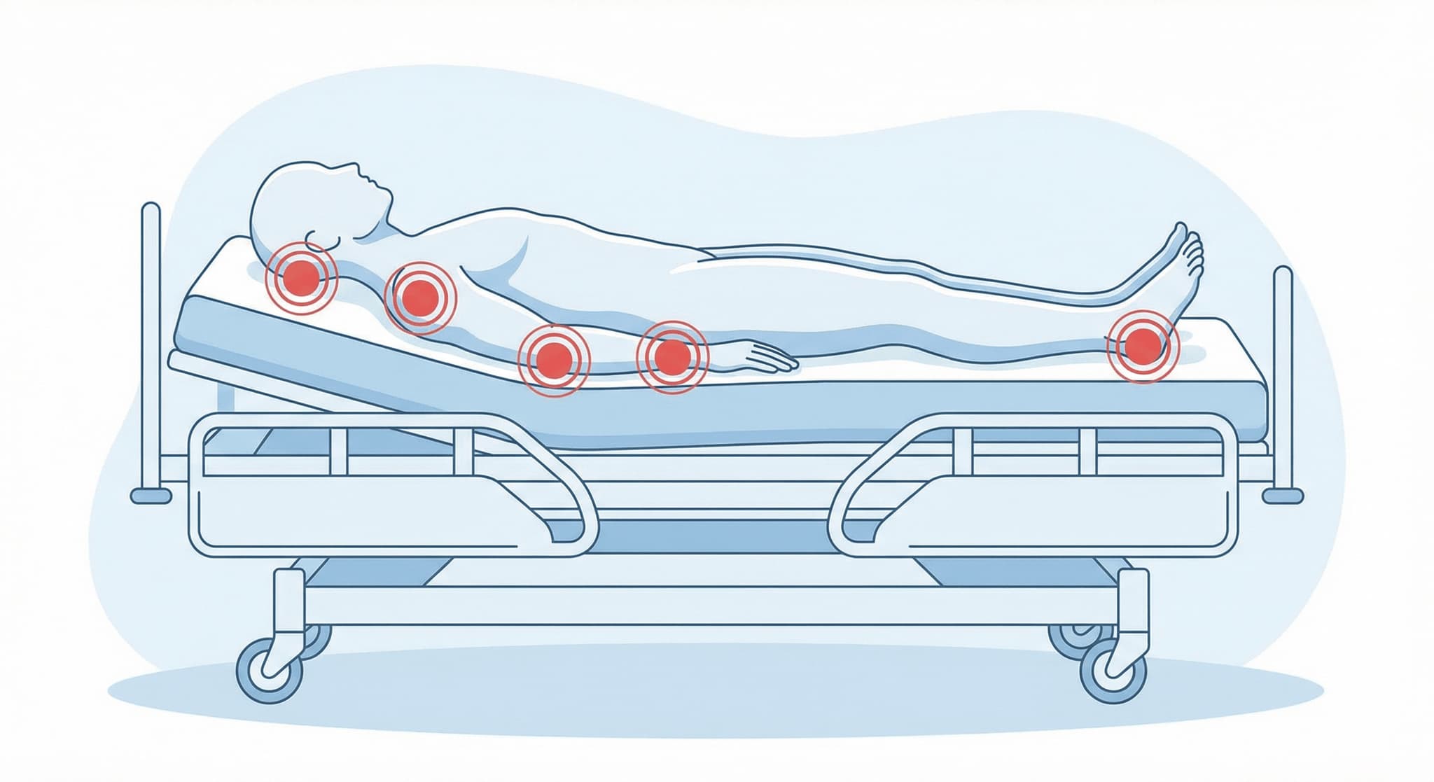 Diagram showing body areas at high risk for hospital-acquired pressure injuries